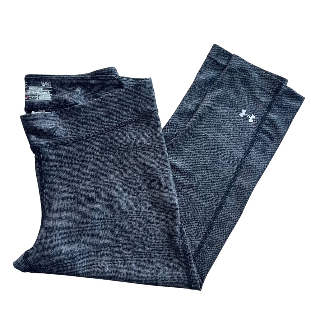 Under Armour Heatgear Compression Womens L Gray Textured Athletic Capri Leggings